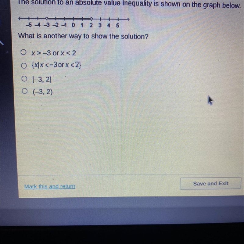 The solution to an absolute value inequality is shown on the graph below.-example-1