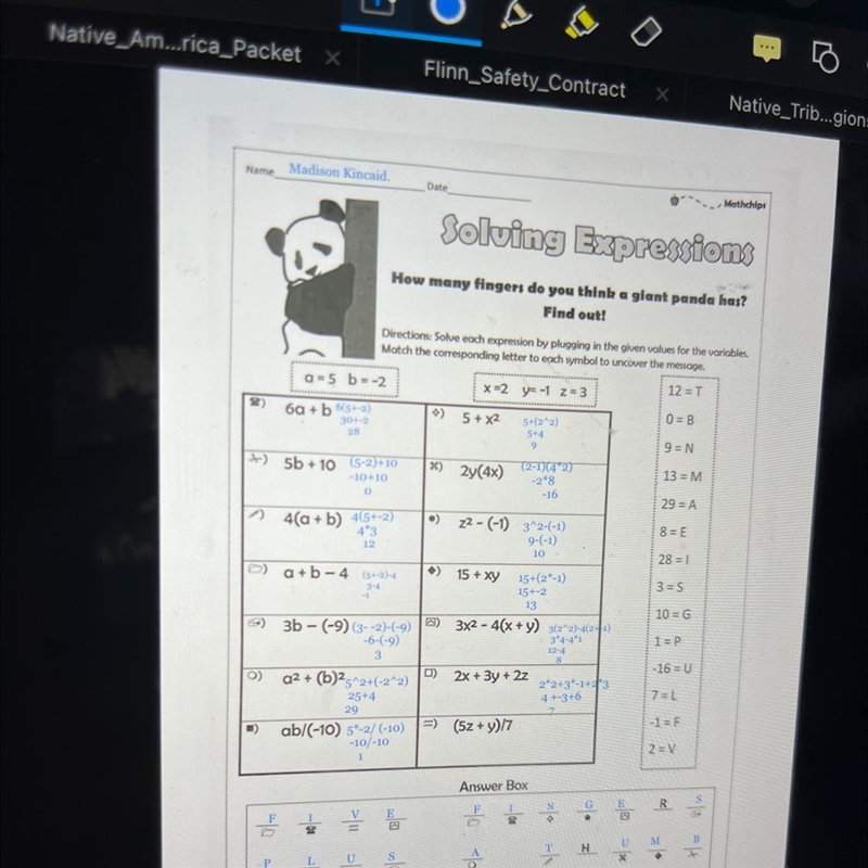 Can someone please anwser (5z+y)/7 (the number values of z and y are in the picture-example-1