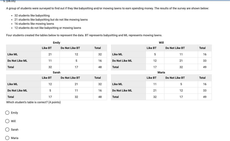 A group of students were surveyed to find out if they like babysitting and/or mowing-example-1