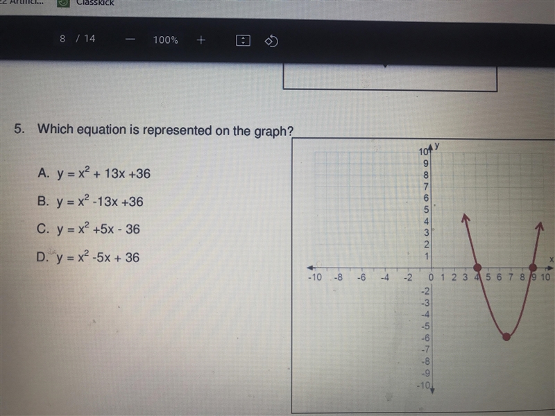 50 points!!! Which equation is represented on the graph?-example-1