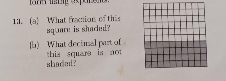 13. (a) What fraction of this square is shaded? (b) What decimal part of this square-example-1