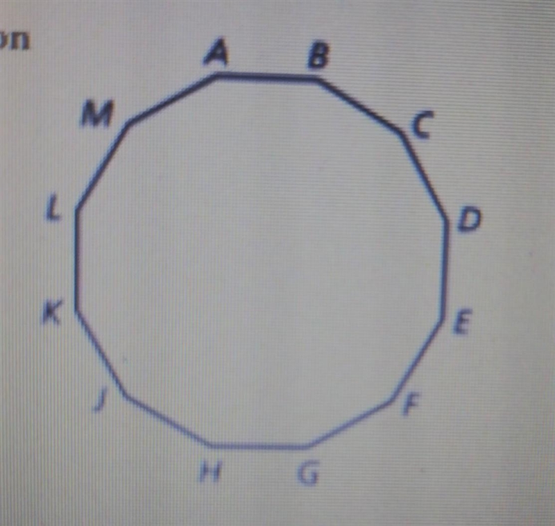 The 12 sided polygon shown is regular. Suppose the polygon is rotated counter-clockwise-example-1