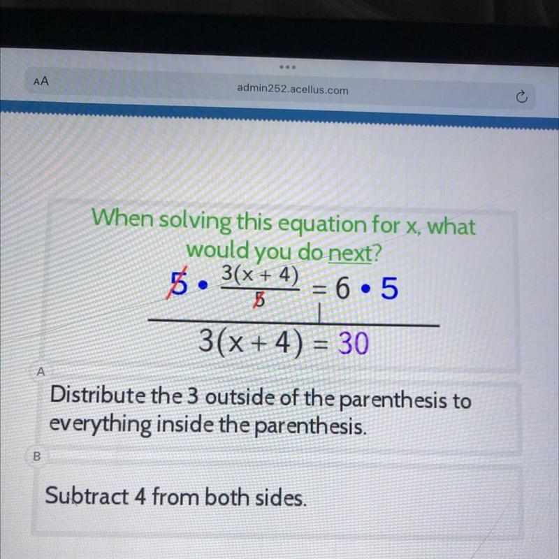 When solving this equation for x, what would you do next?-example-1