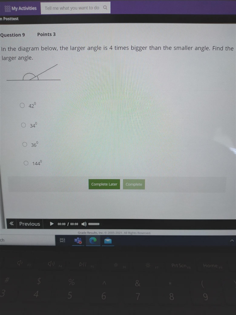 In the diagram below the lager angle is 4 times bigger than the smaller angle.find-example-1