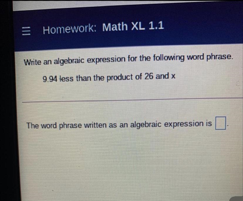 Write an algebraic expression for the following word phrase 9.94 less than the product-example-1