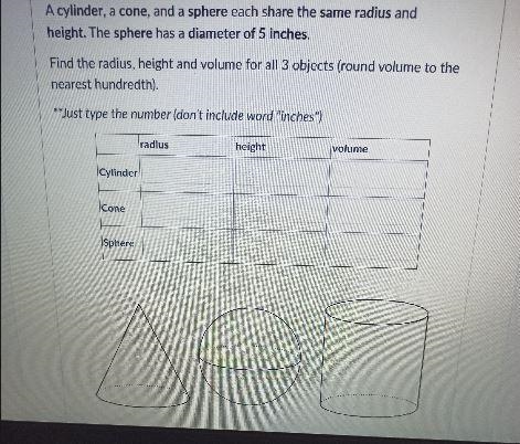 the cylinder cone and sphere each share the same radius and height the sphere has-example-1