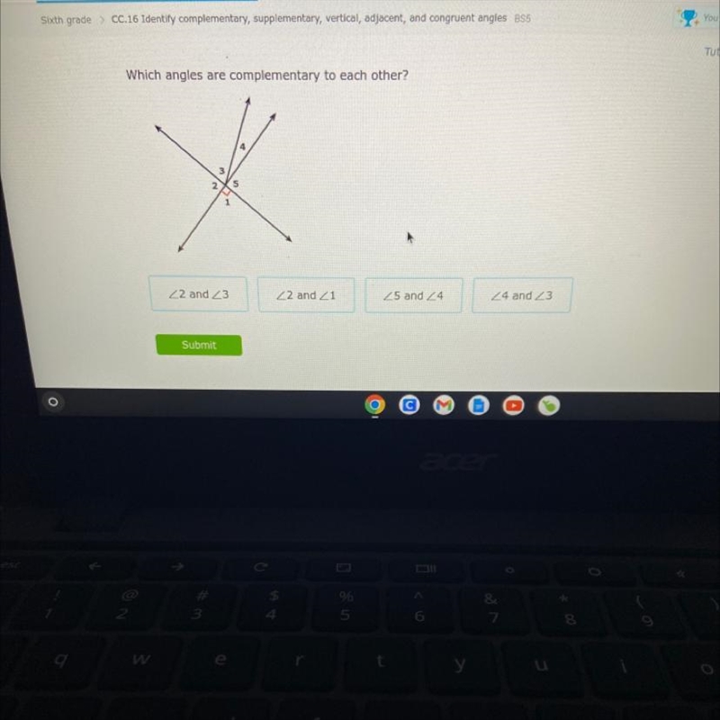 Which angles are complementary to each other?-example-1