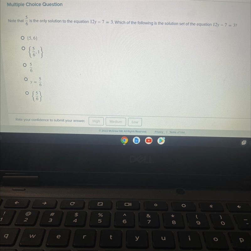 5 Note that is the only solution to the equation 12y - 7 = 3. Which of the following-example-1