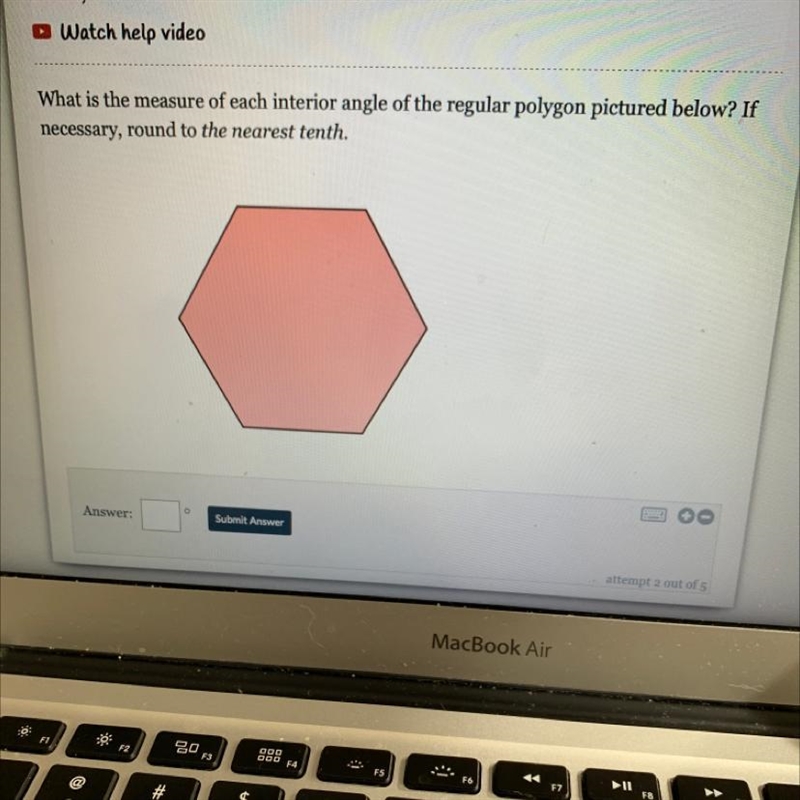 What is the measure of each interior angle of the regular polygon picture below ?if-example-1