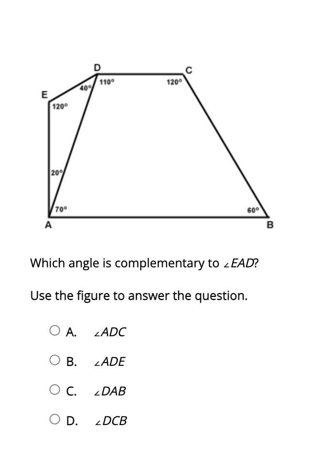 Which angle is complementary to ∠EAD?-example-1