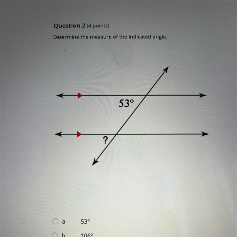 Determine the measure of the indicated angle 53 106 127 307-example-1