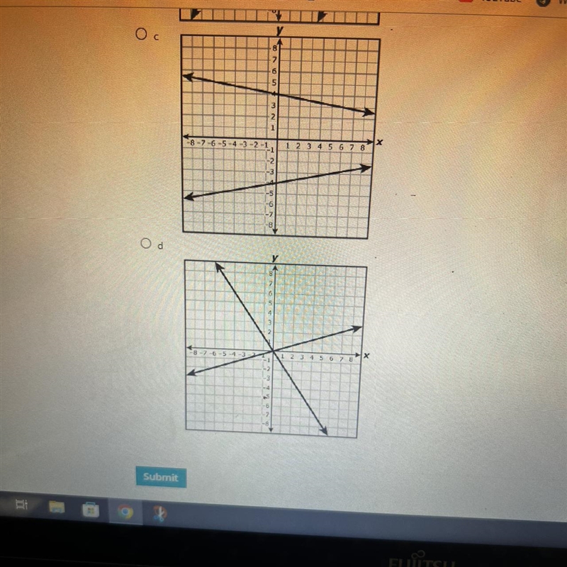 Which graph best represents a system of equations that has no solution?-example-1