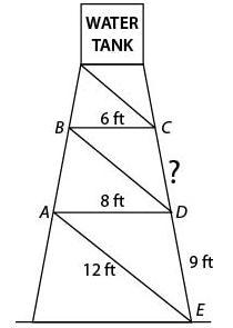 An engineer designs this tower to hold a water tank. In the diagram, triangles ADE-example-1