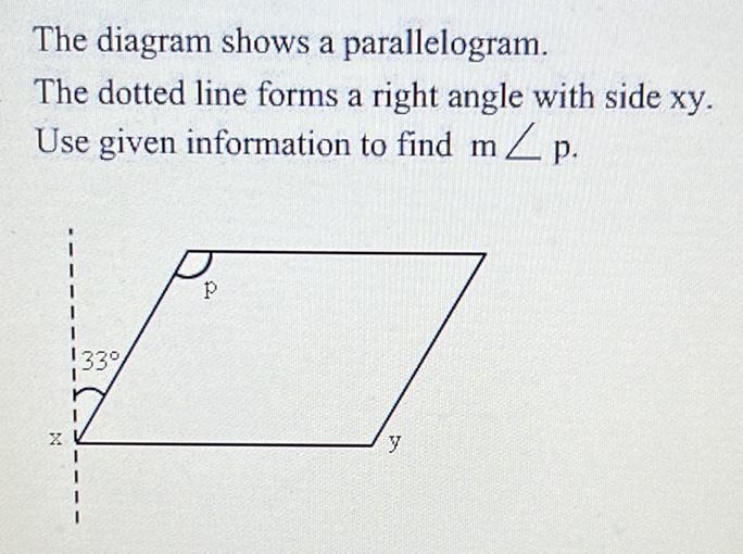 The diagram shows a parallelogram. The dotted line forms a right angle with side xy-example-1