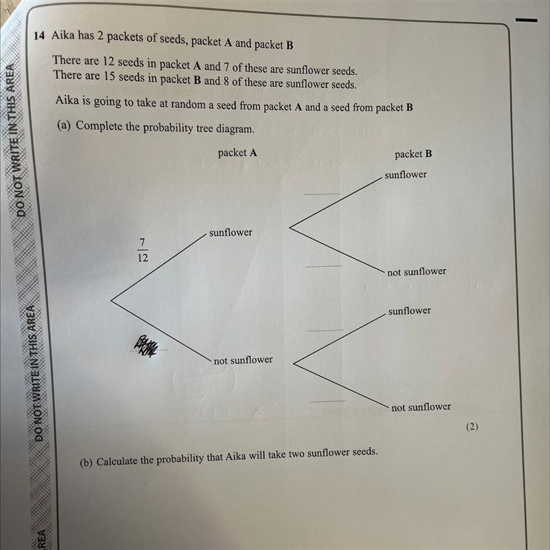 Sims has 2 packets of seeds, packet A and packet B. There are 12 seeds in packet A-example-1