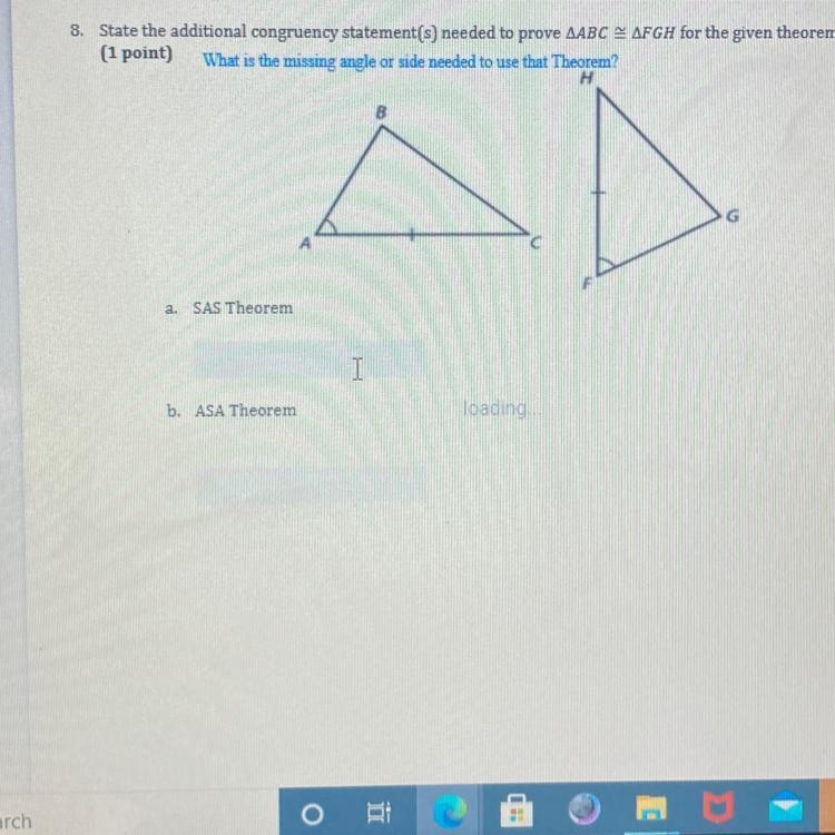 State the additional congruency statement needed to prove ABC FGH for the given theorem-example-1