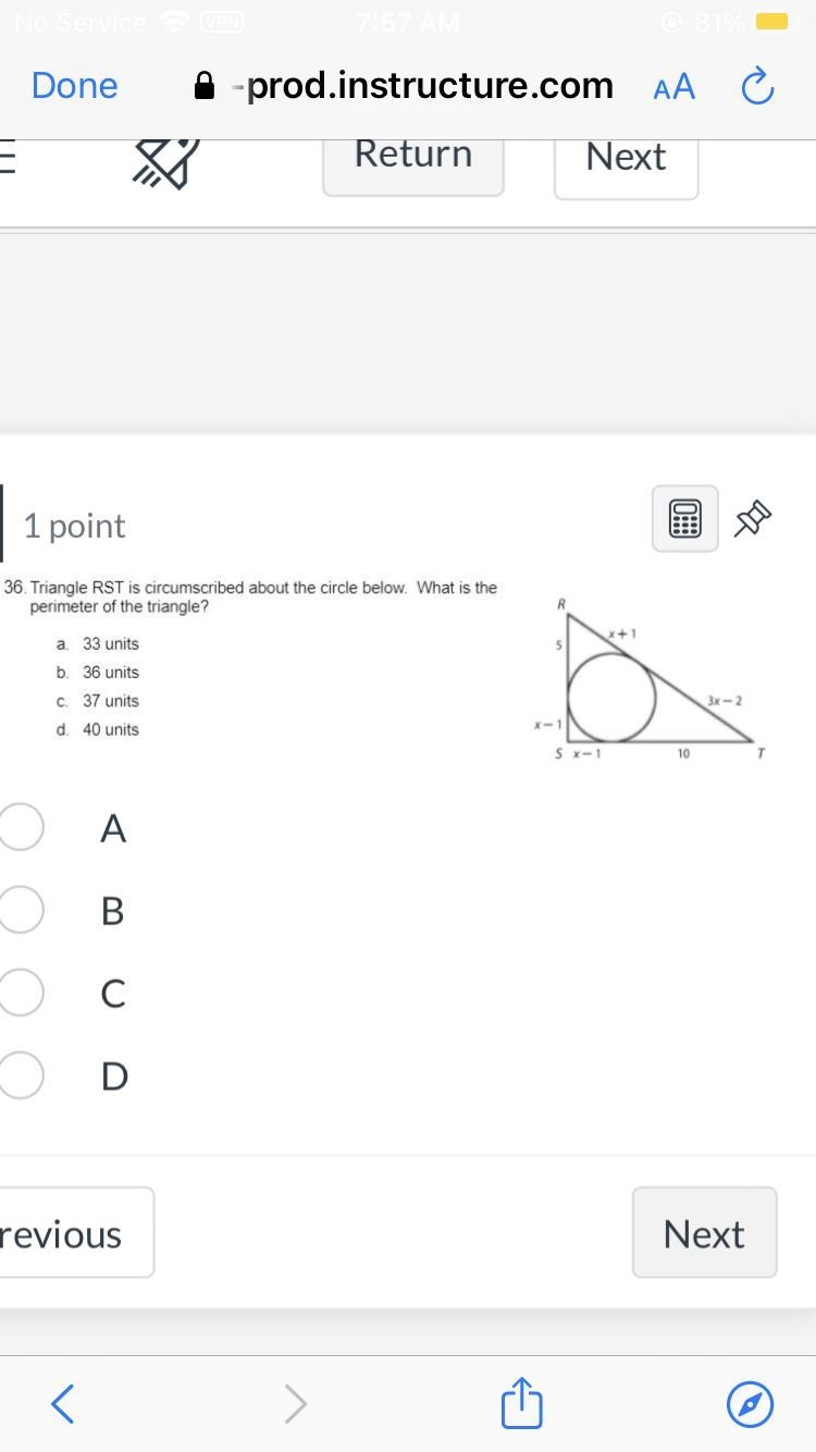 Triangle RST is circumscribed about the circle below. What is the perimeter of the-example-1