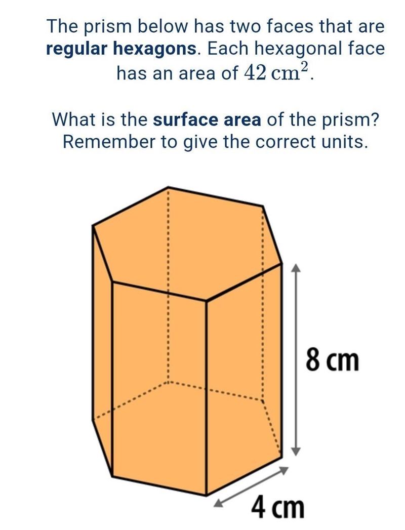 The prism below has two faces that are regular hexagons. Each hexagonal face has an-example-1