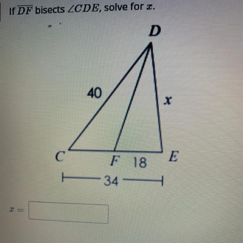 If DF bisects CDE, solve for x.-example-1