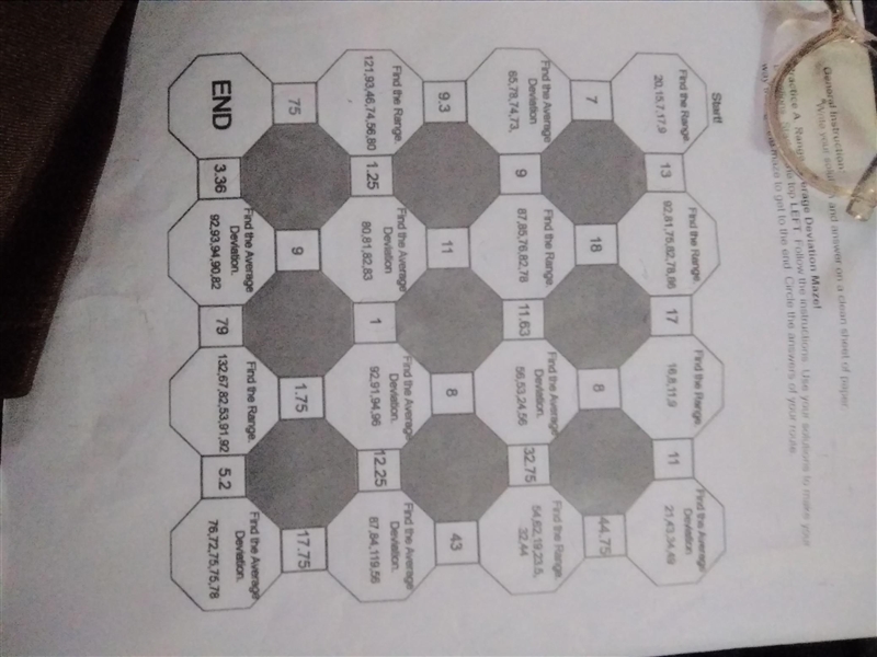 Somebody Please Help Me With my Math Practice A: Range-Average Deviation Maze! Directions-example-1