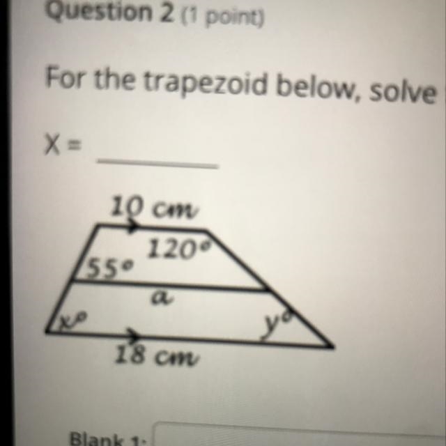 For the trapezoid below,solve for x. X= blank-example-1