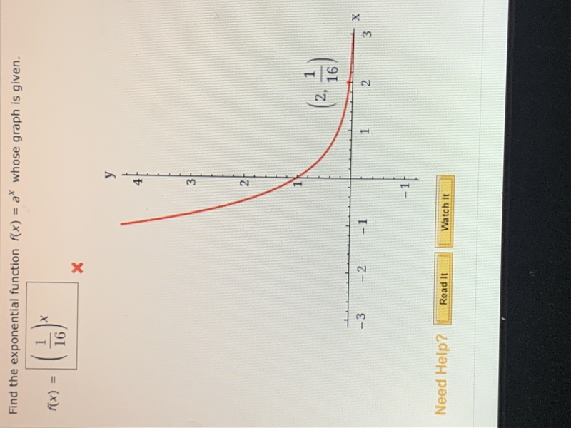 Find an exponential function f(x)= a^x whose graph is given-example-1