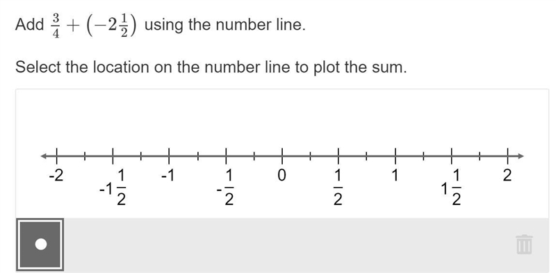 Please help quickly !!! Add 3/4+(−2 1/2) using the number line. Select the location-example-1