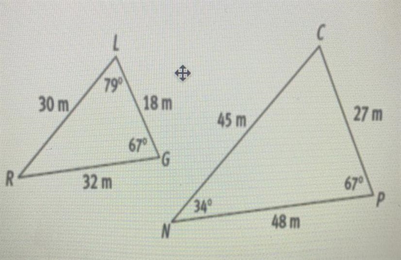 Triangle LRG is similar to Triangle CNP. Find the scale factor required to dilate-example-1