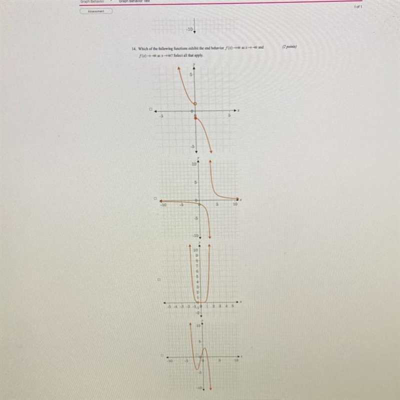 Which of the following functions exhibit the end behavior f(x) —>infinite as x-example-1