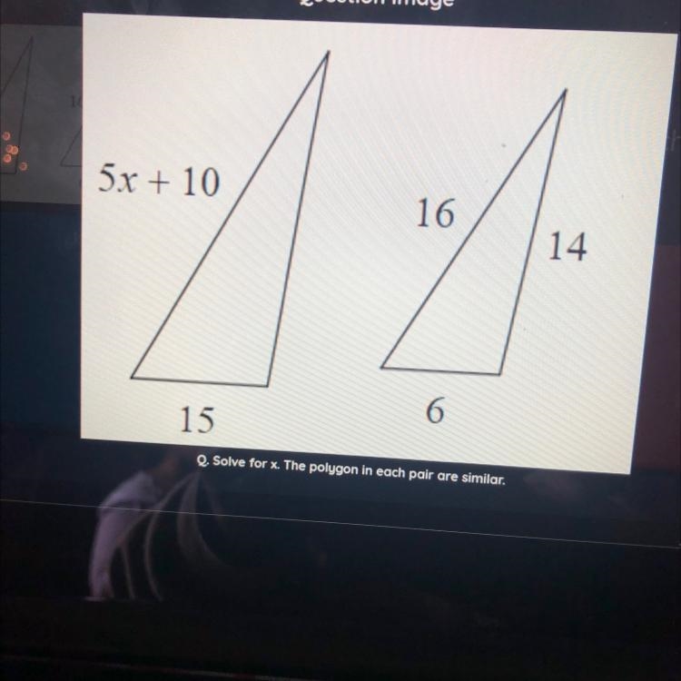 Solve for x. The polygon in each pair are similar.-example-1