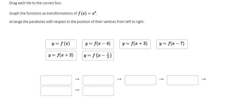 Drag each tile to the correct box. Graph the functions as transformations of f(x) = x-example-1