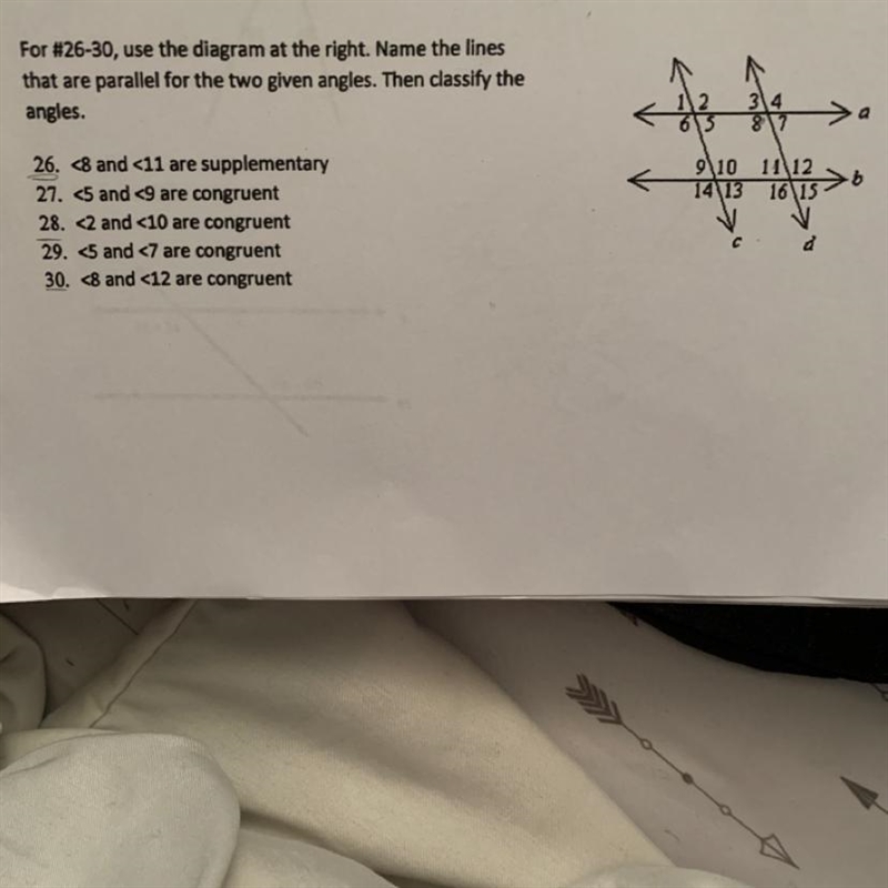 For #26-30, use the diagram at the right. Name the lines that are parallel for the-example-1