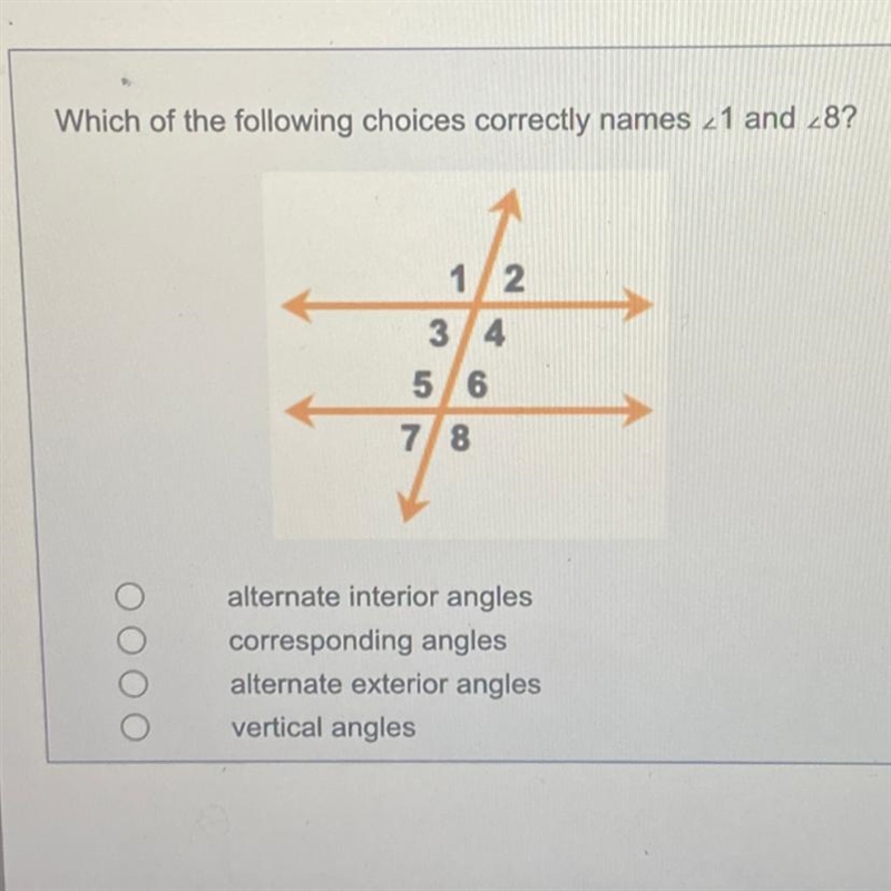 Which of the following choices correctly names <1 and <8? alternate interior-example-1