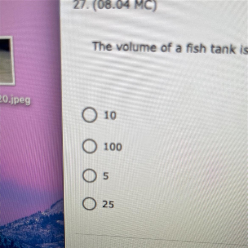 27.(08.04 MC)The volume of a fish tank is 50 cubic feet. If the density is 0.5fish-example-1