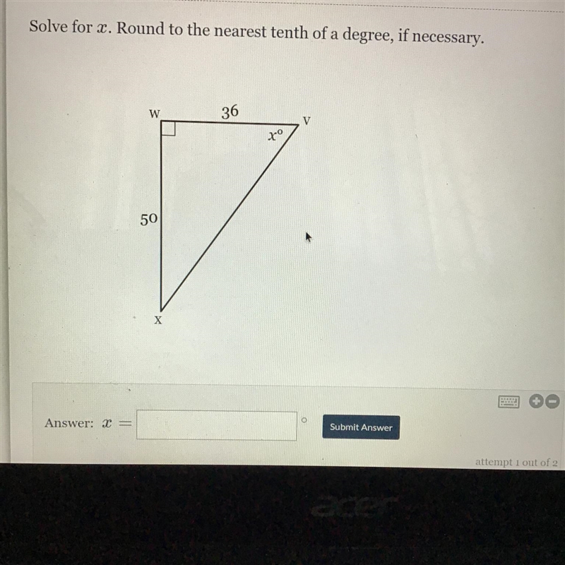 Solve for X round to the nearest tenth of a degree if necessary-example-1