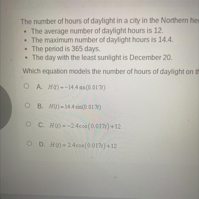 xThe number of hours of daylight in a city in the Northern hemisphere shows periodic-example-1