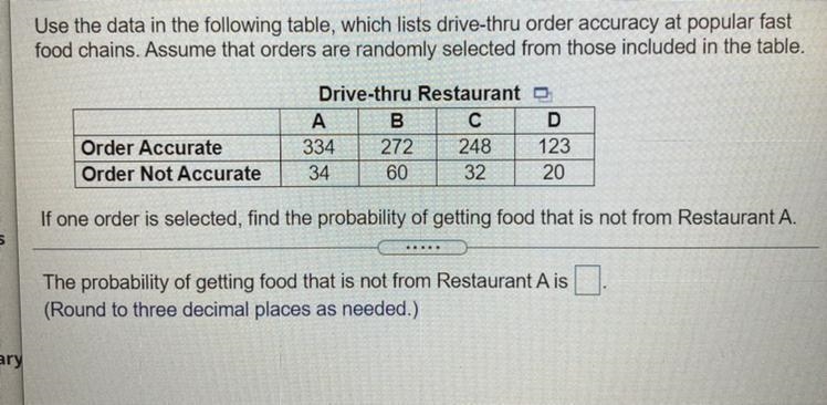 Hello what is the probability of NOT getting from A-example-1