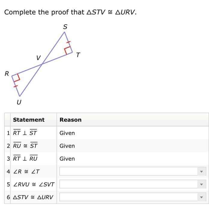 Complete the proof that △STV≅△URV. U R S T V-example-1