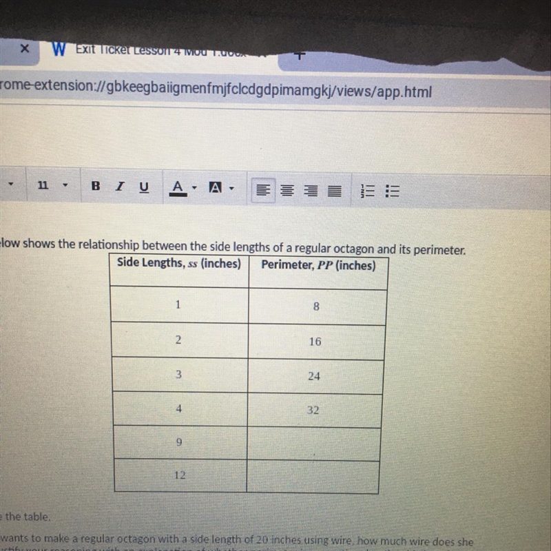 The table below shows the relationship between the side lengths of a regular octagon-example-1