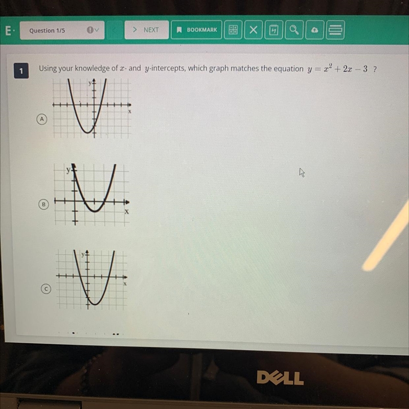 Using your knowledge of 2- and y-intercepts, which graph matches the equation y = x-example-1