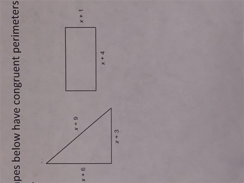 The shapes below have congruent perimeters. Find the value of x.-example-1