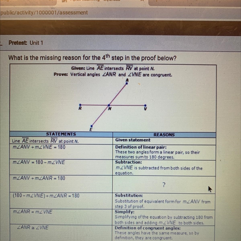 The answer choices are:A. Definition of complementary anglesB. Definition of a linear-example-1