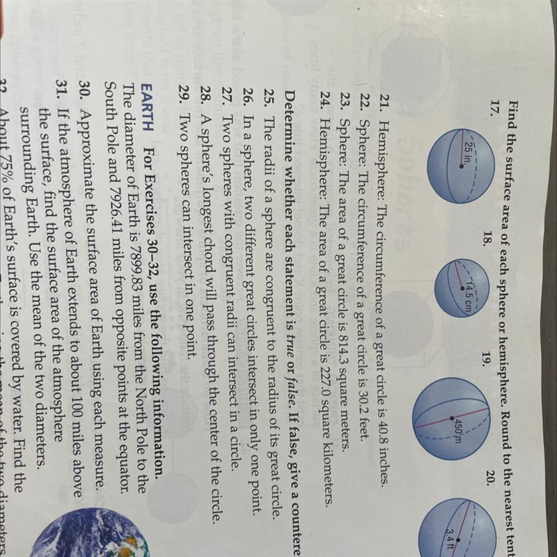 How to solve for question 24. Find the surface area of the hemisphere given that the-example-1