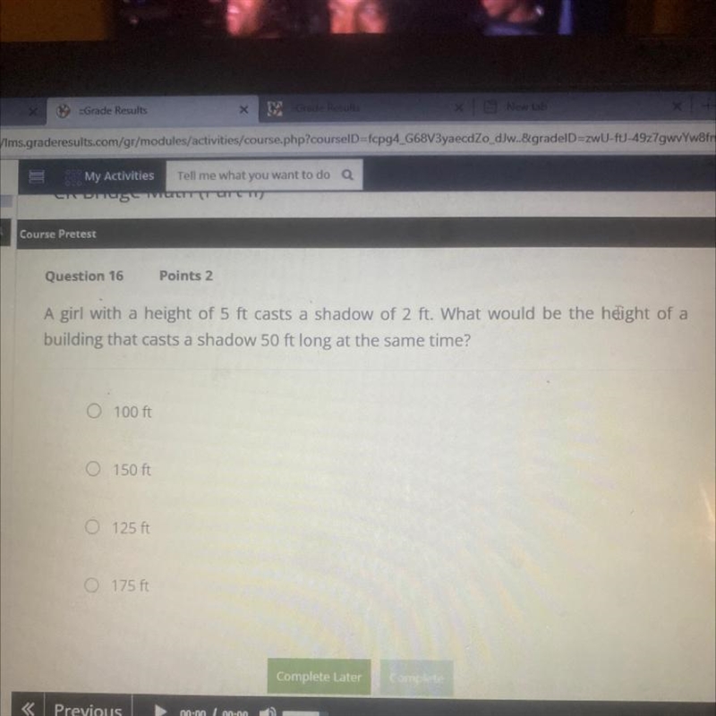 What would be the height of a building the cast a shadow 50 feet long at the same-example-1