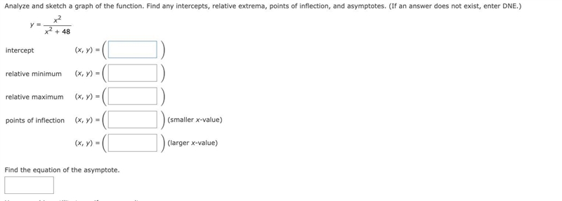 Analyze and sketch a graph of the function. Find any intercepts, relative extrema-example-1