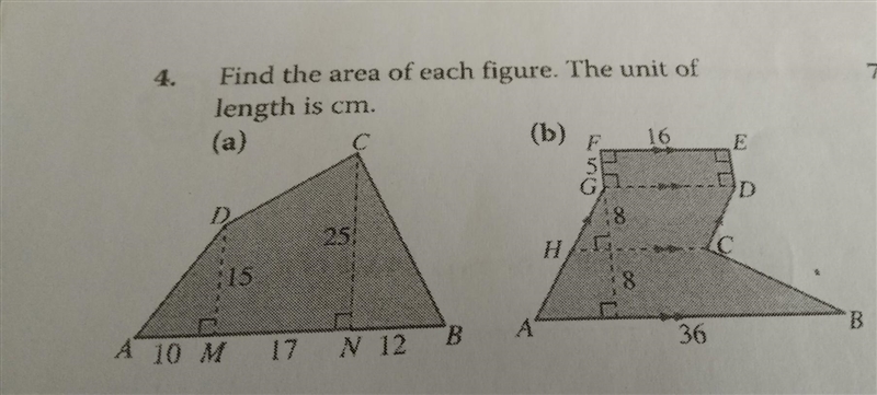 Find the area of each figure. The unit of length is cm (b) E D 8 25: :15 8 A 36 A-example-1