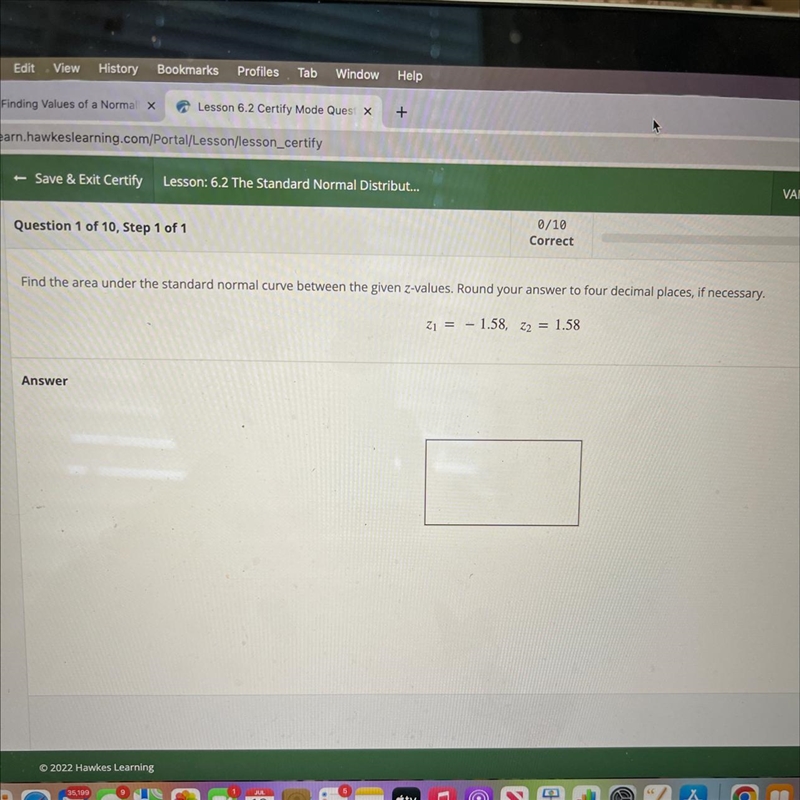 Find the area under the standard normal curve between the given z-values. Round your-example-1