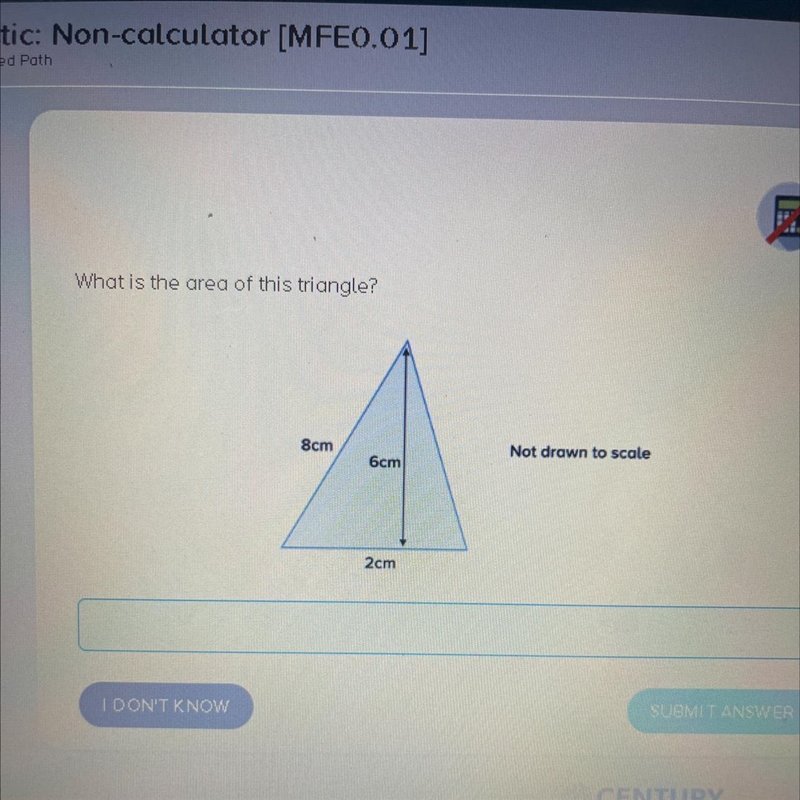 What is the area of this triangle? 8cm 6cm 2cm-example-1