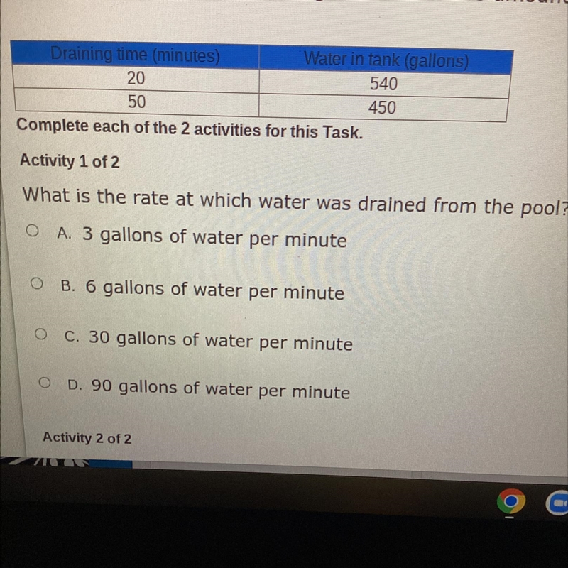 A swimming pool was drained in the Fall at a constant rate. The table shows the numbers-example-1