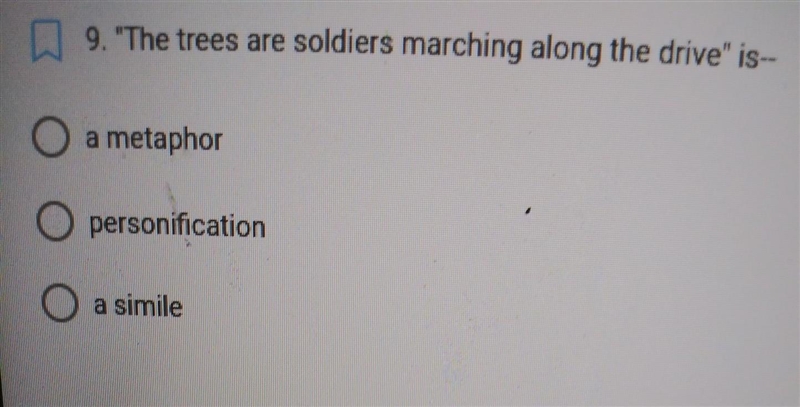 "The trees are soldiers marching along the drive" Is it an example of personification-example-1